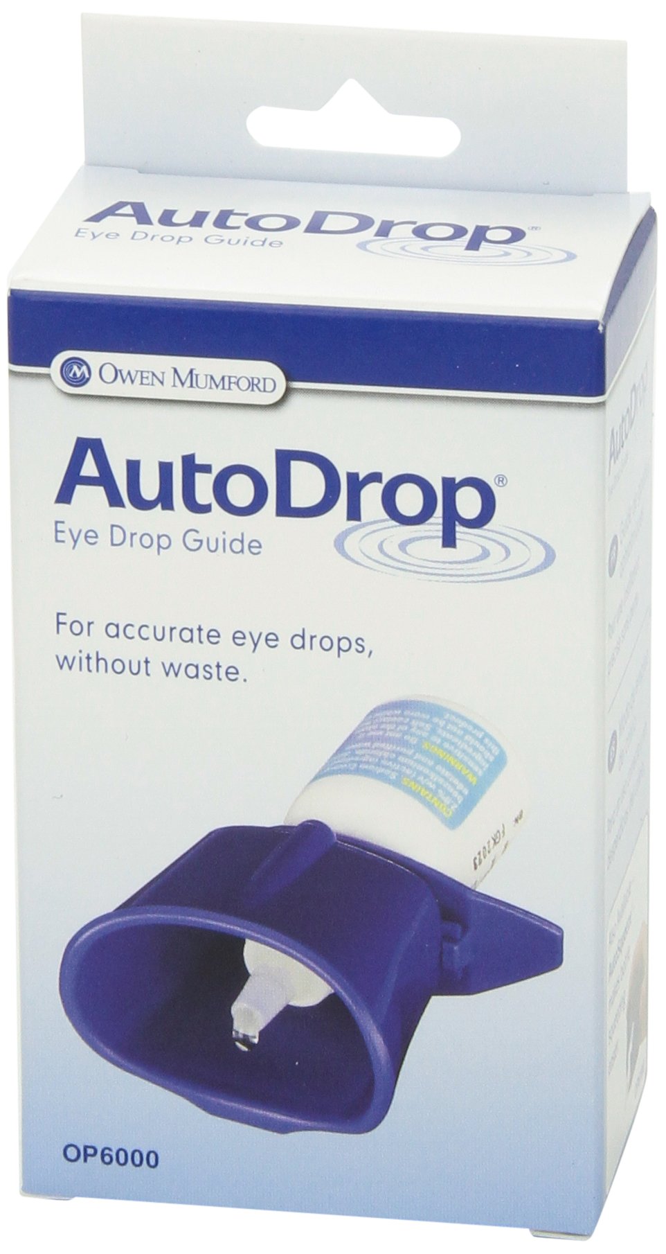 Owen Mumford Autodrop Eye Guide lifestyle packaging display demonstrating universal keyhole compatibility