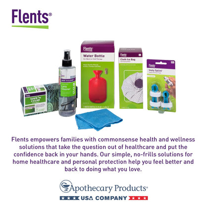 Authentic retail packaging of Flents Ezy-Drop Guide and Eyewash Cup imported from the United States