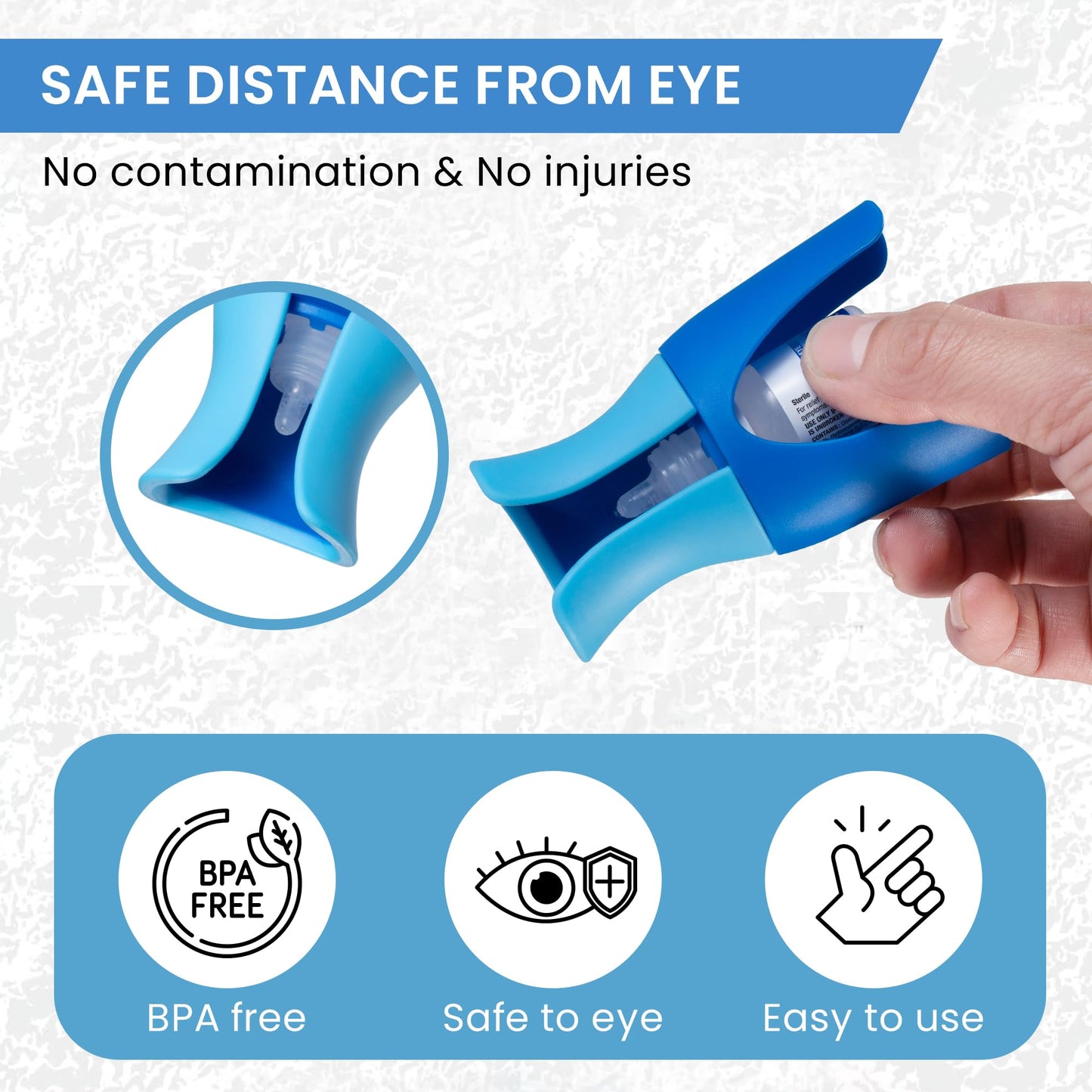 Hygienic blue Remedic eye dropper applicator tool being washed for sterilization.