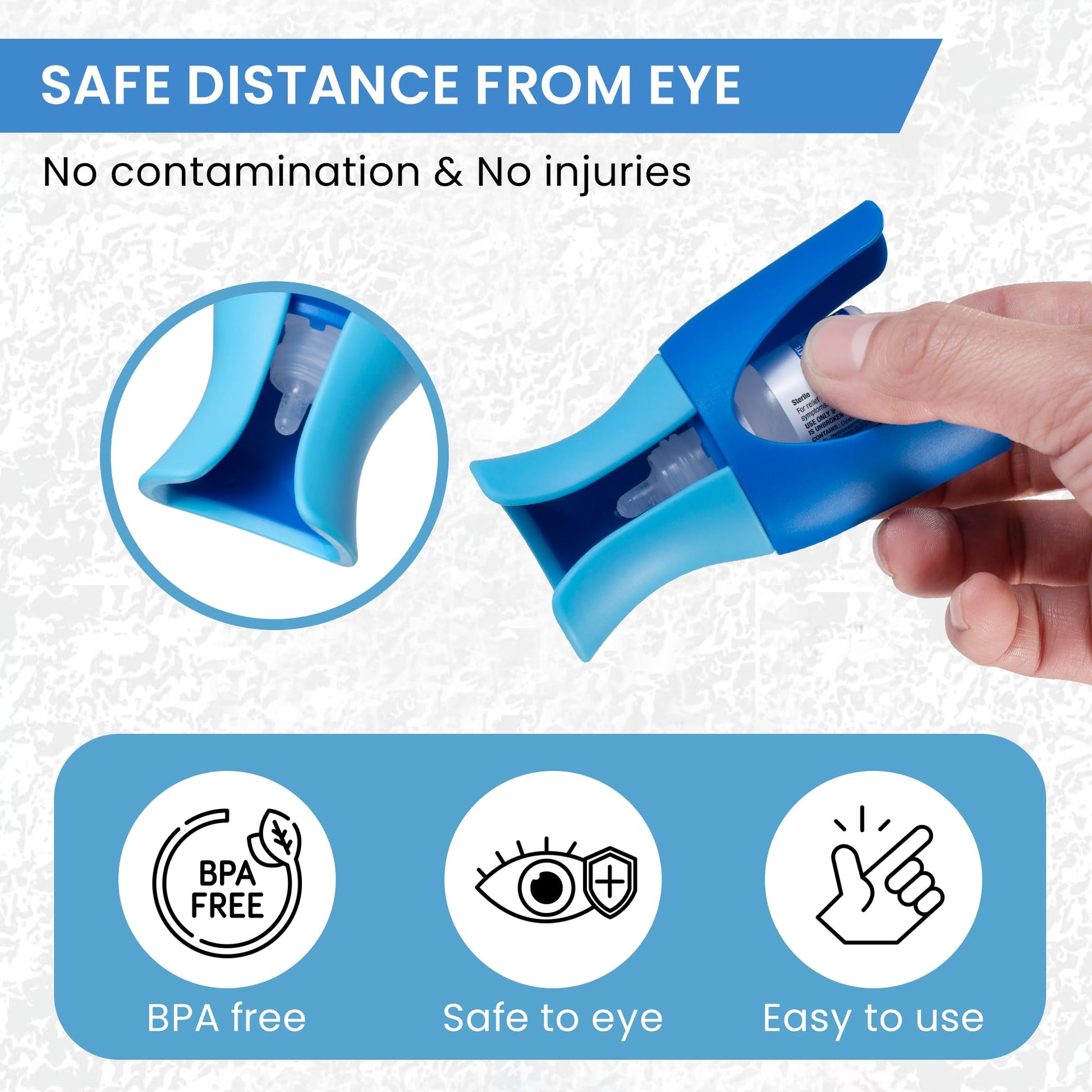 Hygienic blue Remedic eye dropper applicator tool being washed for sterilization.