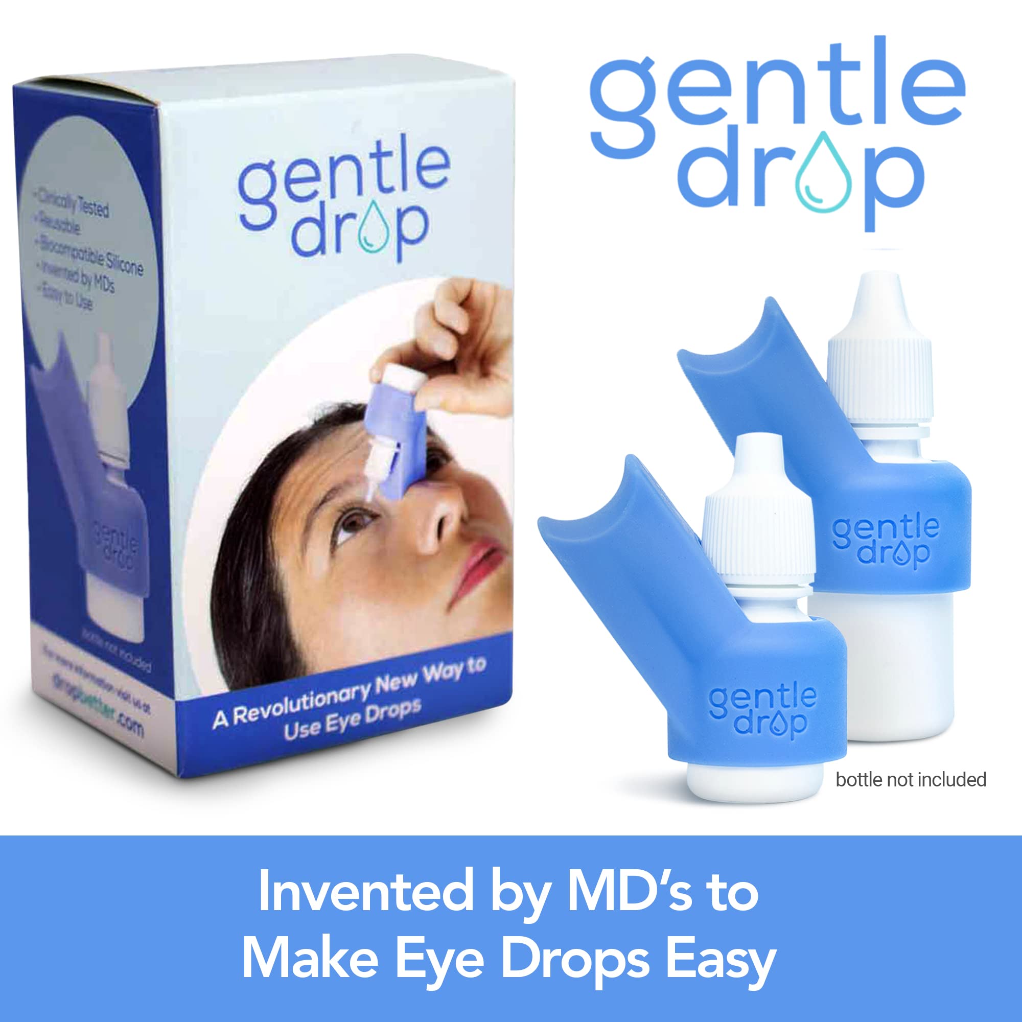 Ophthalmologist invented eye drop helper resting gently on a nose bridge