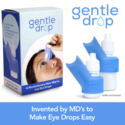 Ophthalmologist invented eye drop helper resting gently on a nose bridge