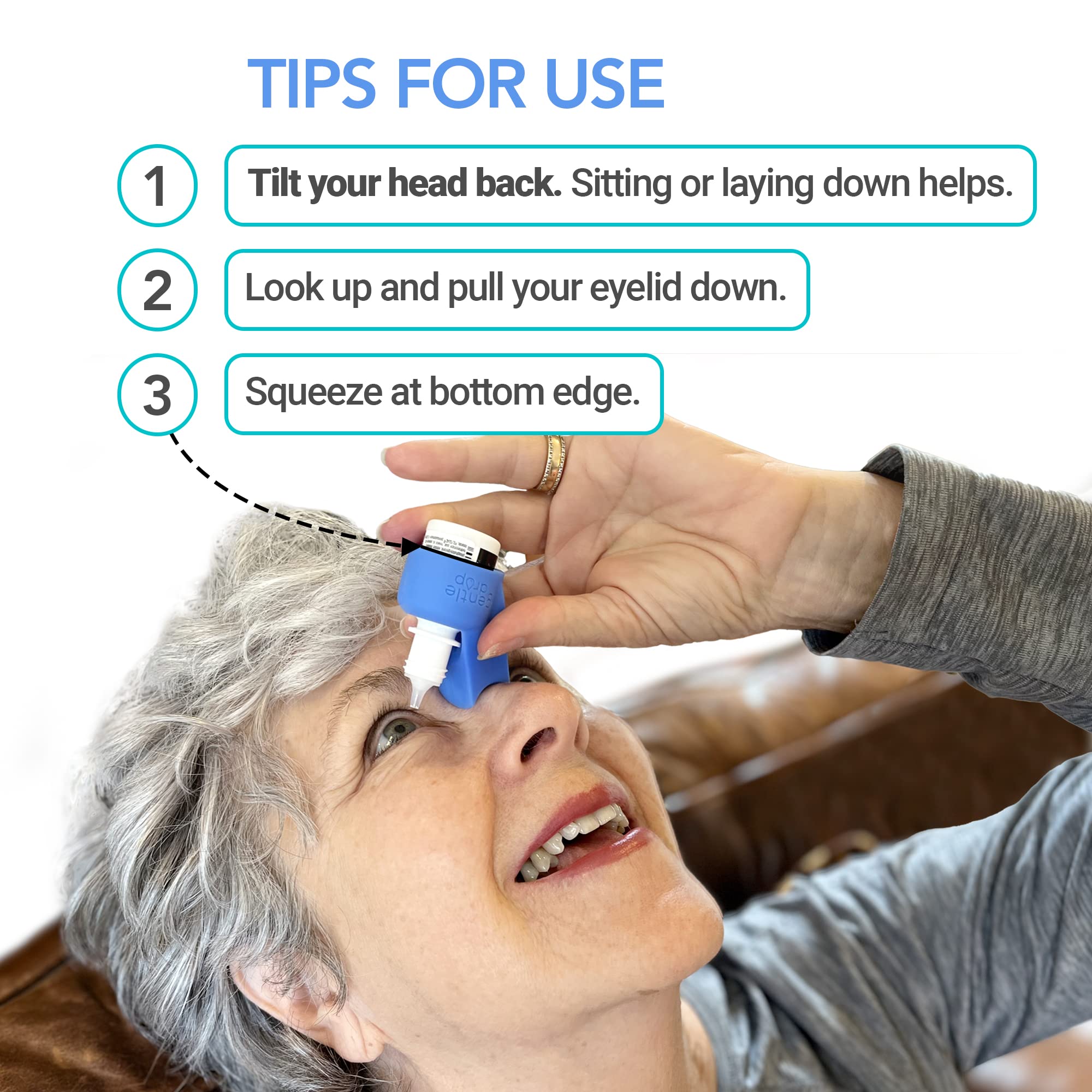 Flexible blue silicone dispenser accessory demonstrating stretch and fit capacity