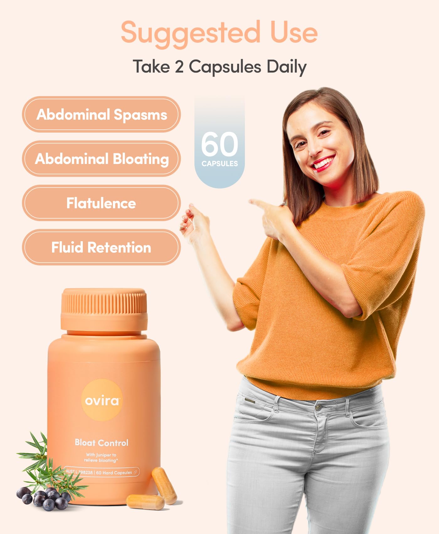 Nutritional facts and clean ingredients label on authentic Ovira supplement bottle