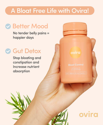 Ovira digestive care supplement packaging highlighting gluten free and cruelty free seals