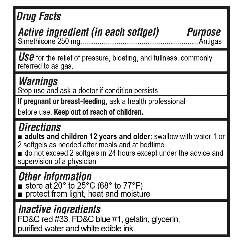 Puregen Labs maximum strength anti gas capsules bottle displaying supplement facts panel