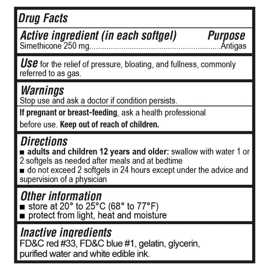 Puregen Labs maximum strength anti gas capsules bottle displaying supplement facts panel