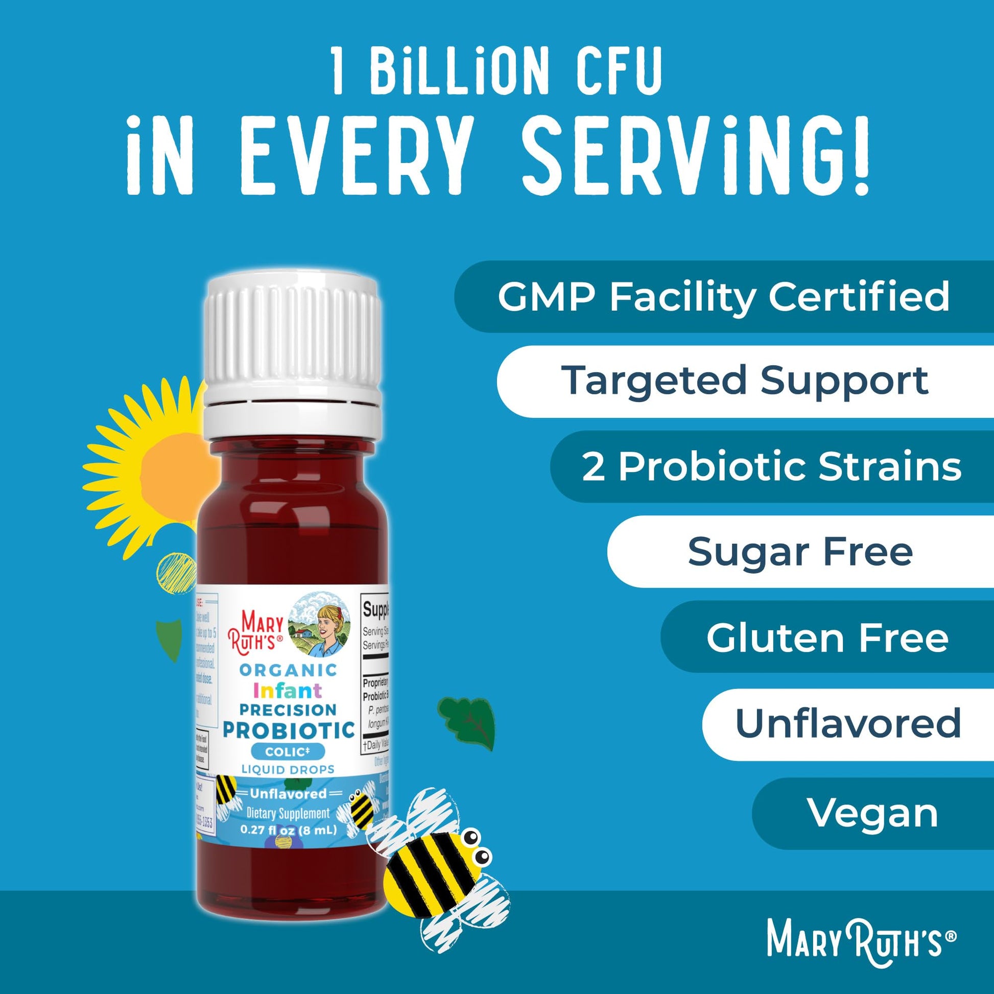 Travel friendly 30 servings bottle of MaryRuth Organics digestive liquid drops for daily wellness