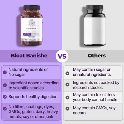 Side view of Happy Mammoth bloating and gas relief supplement detailing clear usage instructions