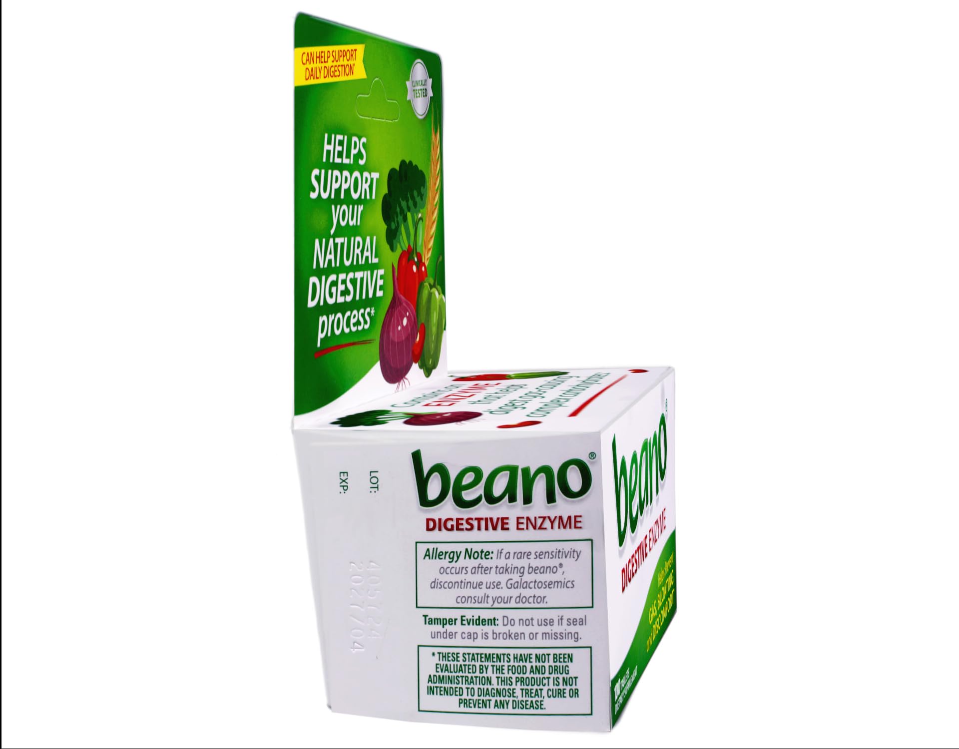 Beano digestive enzyme tablets bottle for bloating prevention