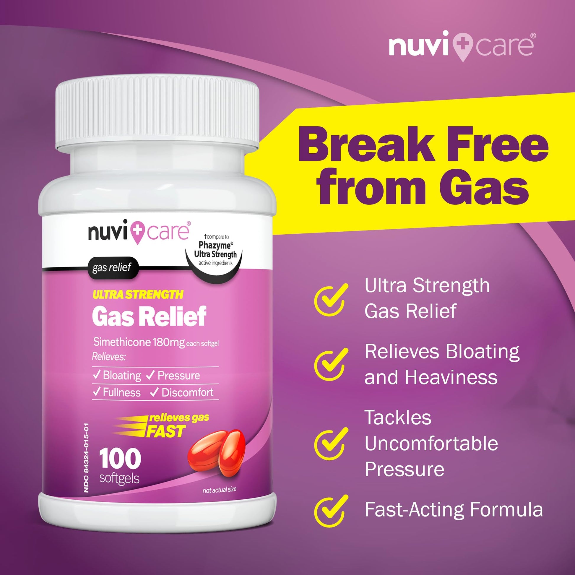 NUVICARE digestive health stomach pressure relief softgels supplement facts label