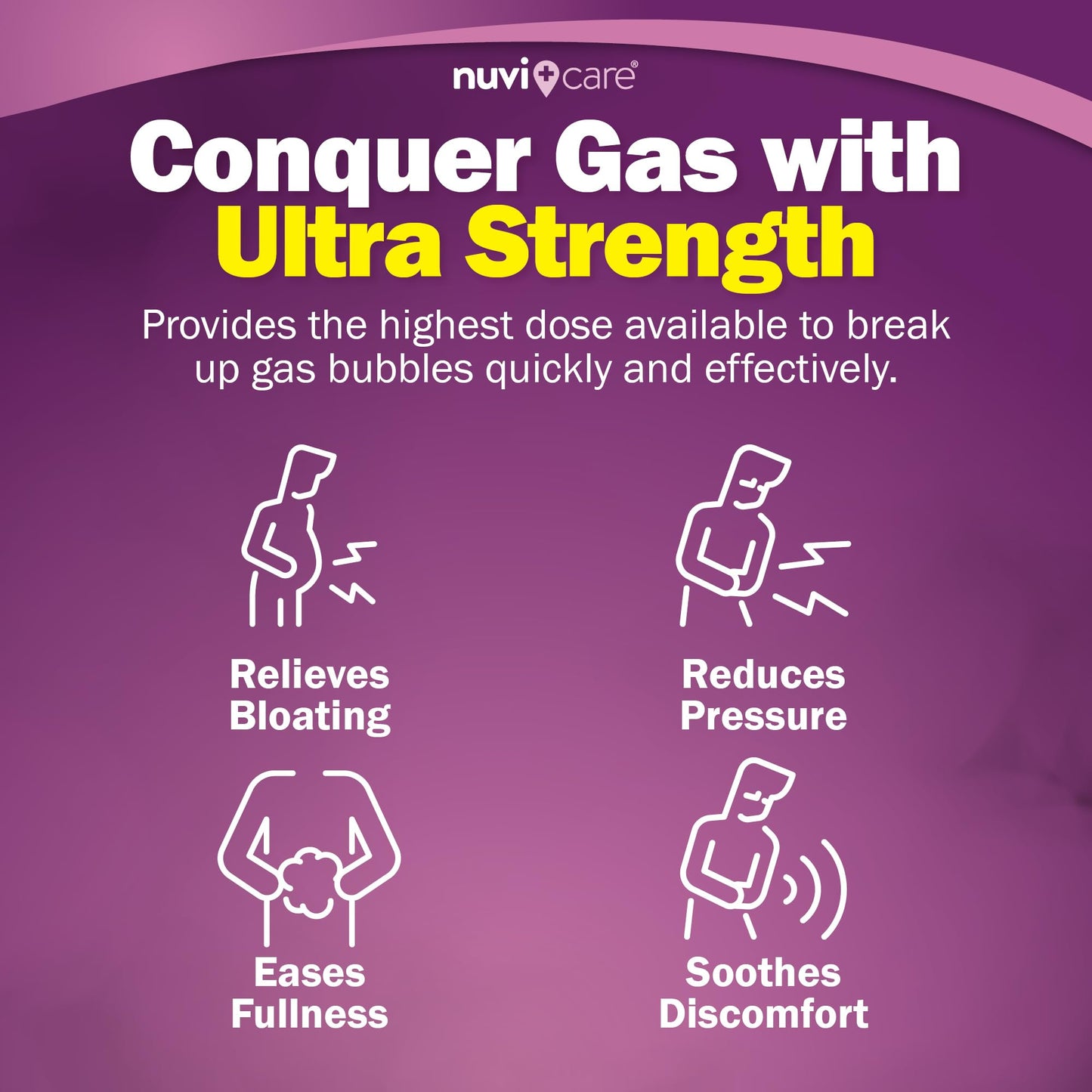 Authentic USA imported NUVICARE ultra strength gas relief bottle showing directions
