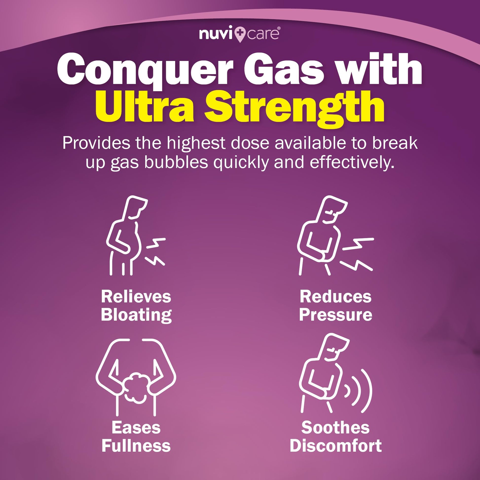 Authentic USA imported NUVICARE ultra strength gas relief bottle showing directions