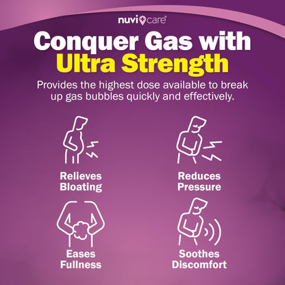 Authentic USA imported NUVICARE ultra strength gas relief bottle showing directions