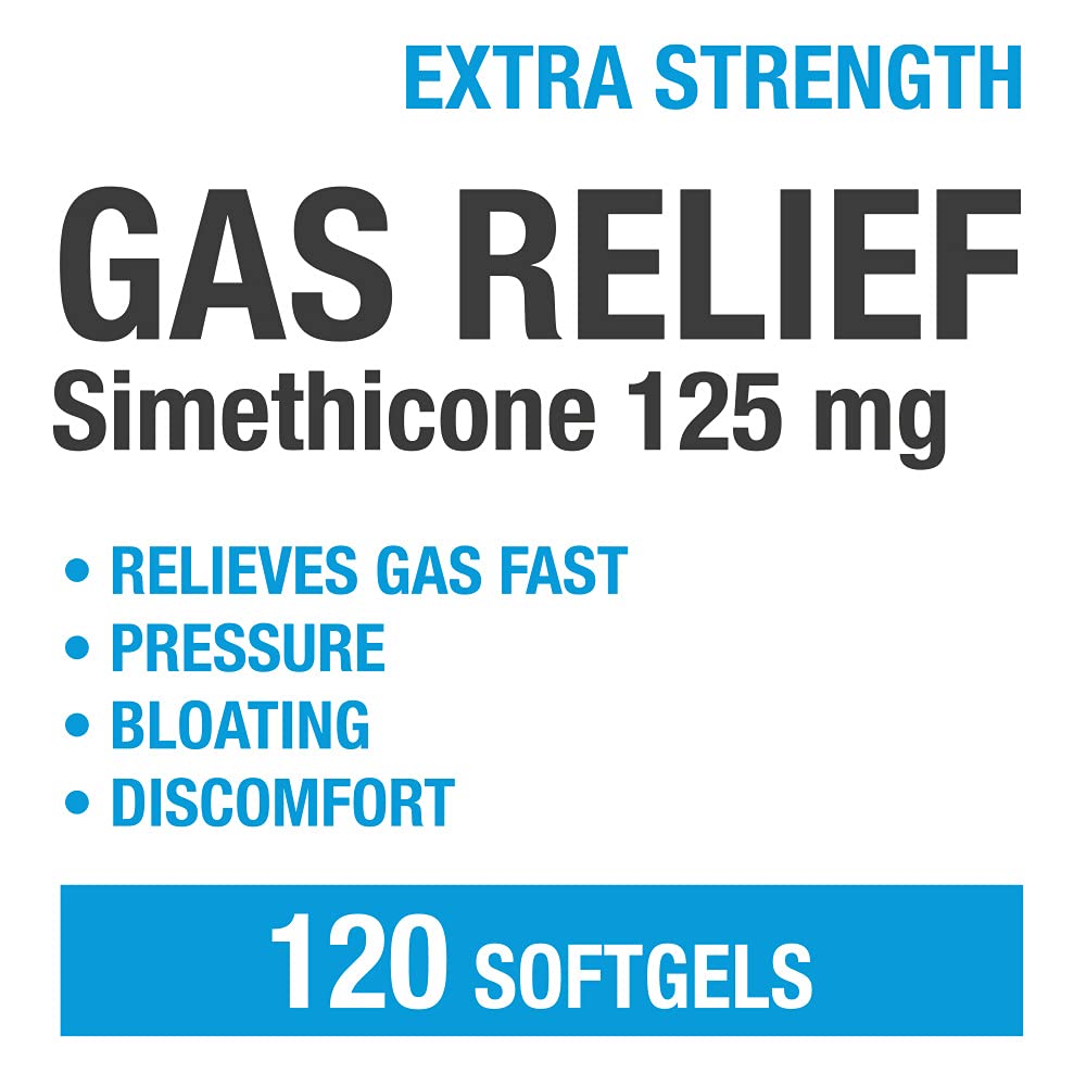 P Puregen Labs Simethicone 125 mg two pack supplement packaging showing product details.