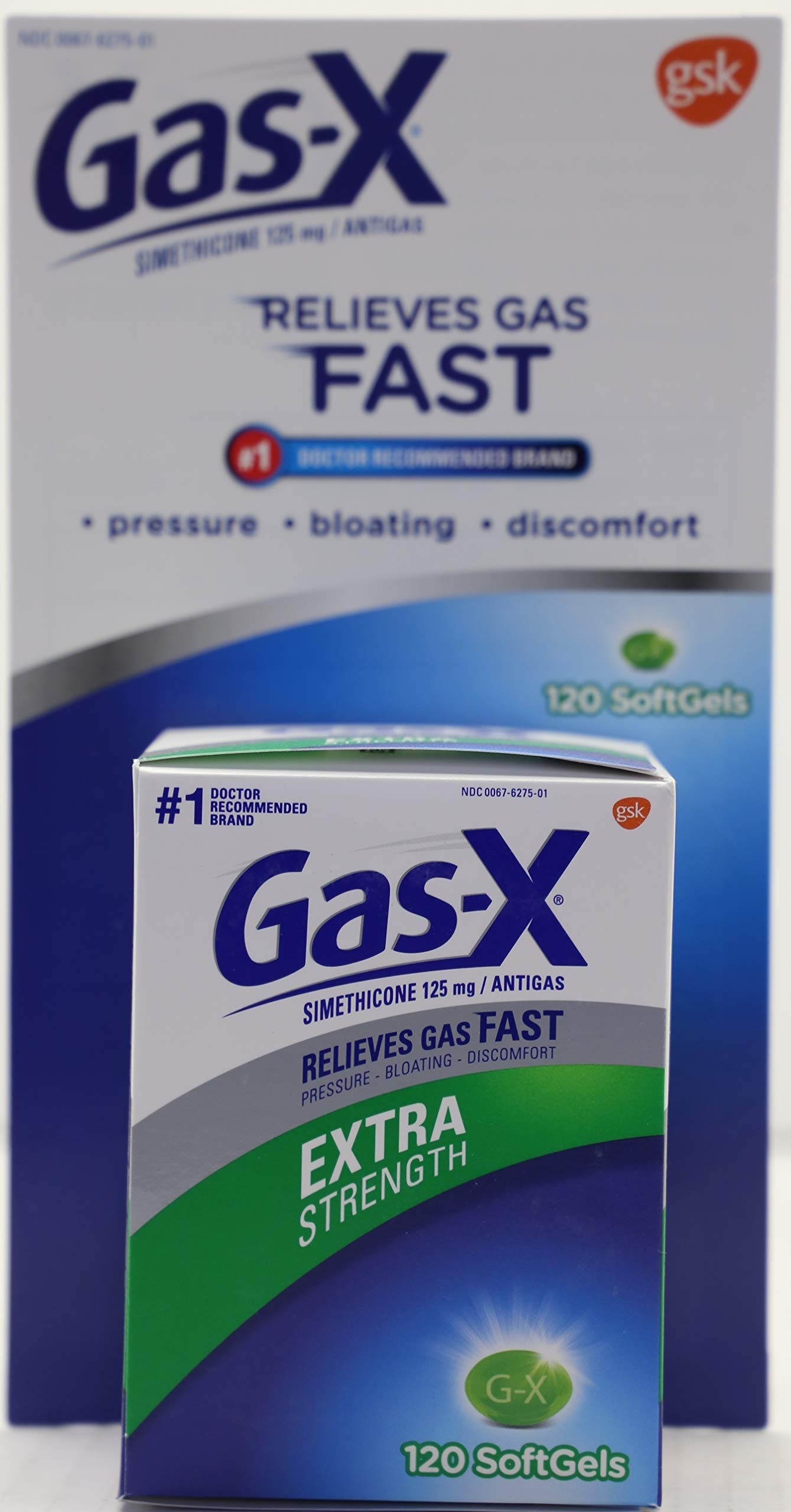 Gas-X Simethicone 125mg softgels bottle showing dosage instructions and facts.