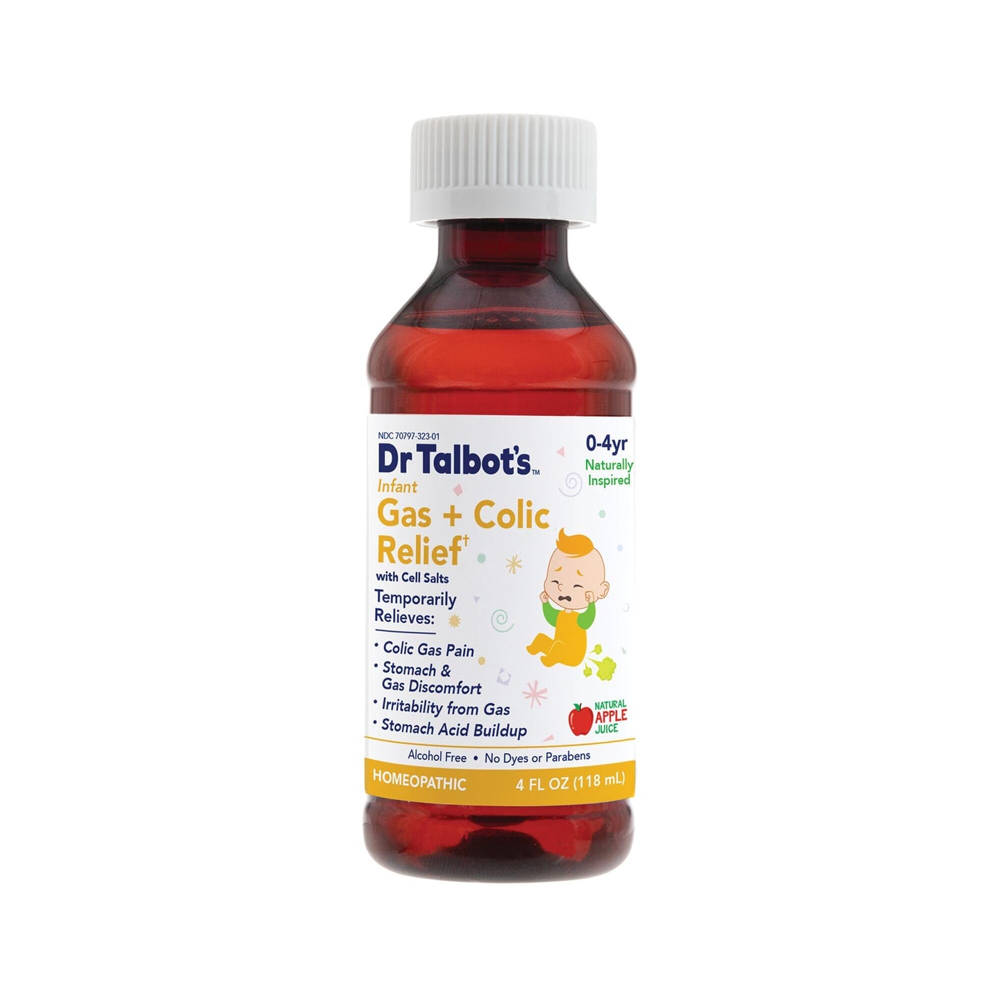 Full packaging and contents of Dr. Talbot's natural apple juice flavor colic liquid