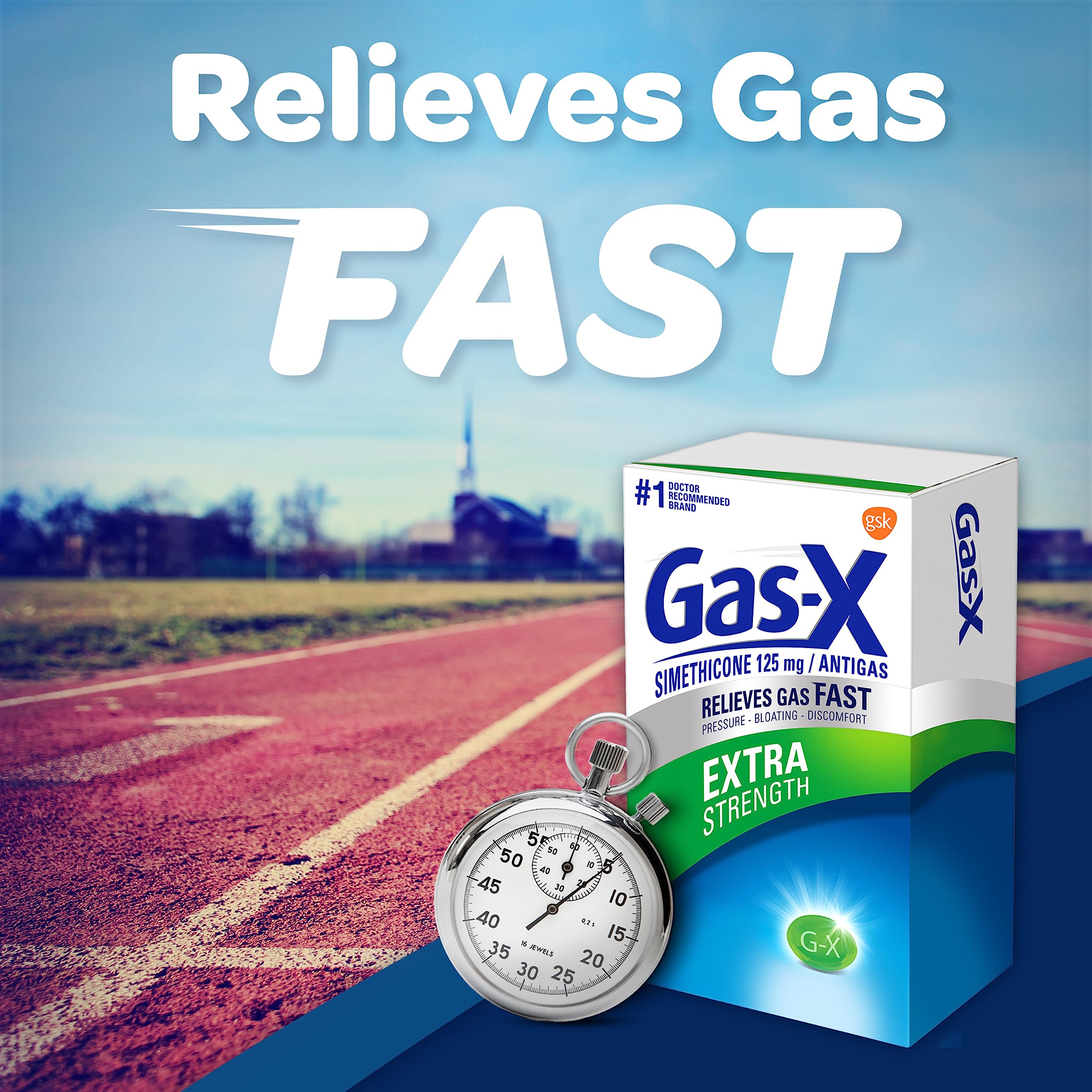 Gas-X Simethicone 125 milligrams 50 count packaging showing dosage directions