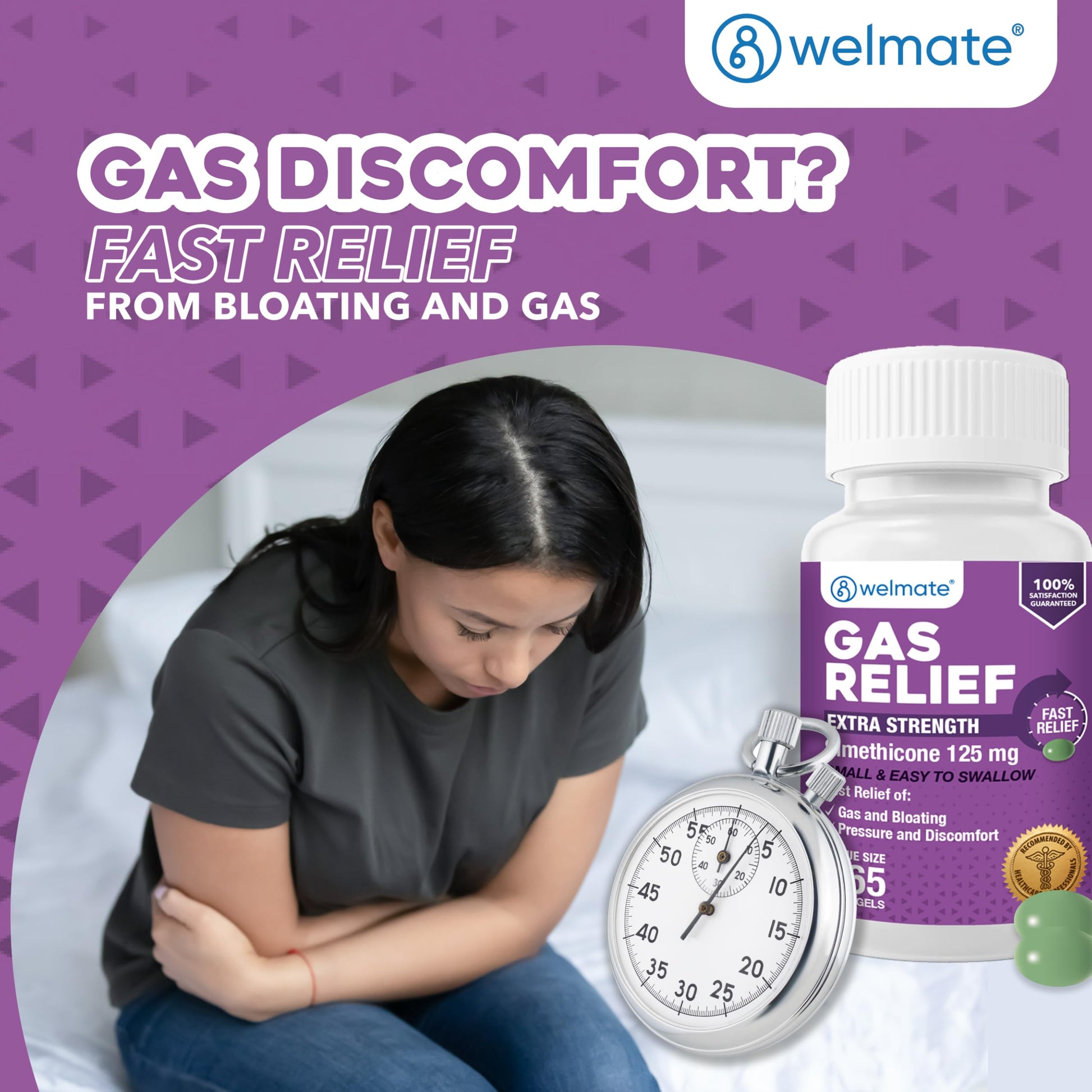 Close up of easy to swallow liquid filled softgels for fast acting pressure relief