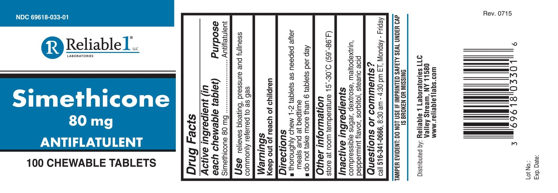 Peppermint flavored antiflatulent tablets 100 count supplement packaging showing dosage information and directions.