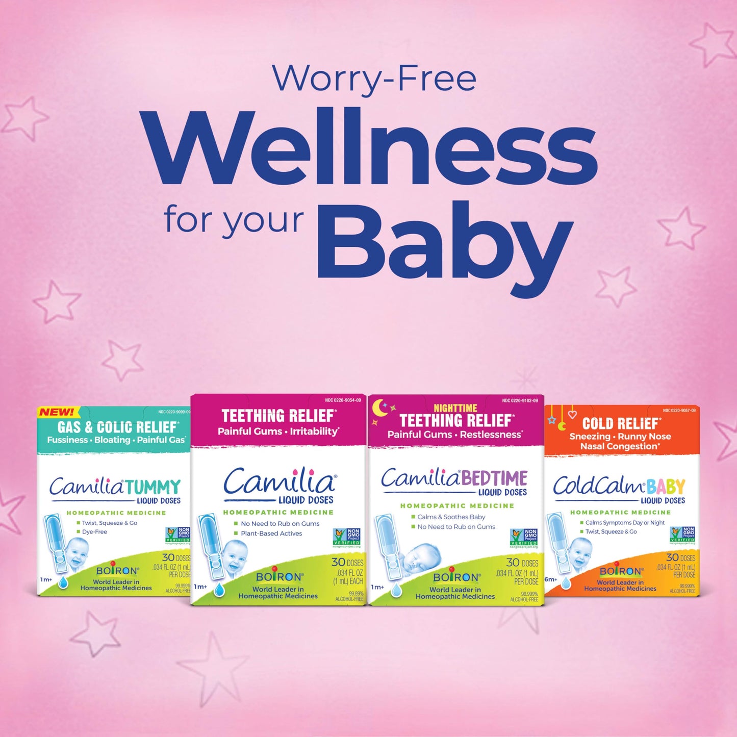 Boiron Camilia Tummy box showing non GMO active ingredients