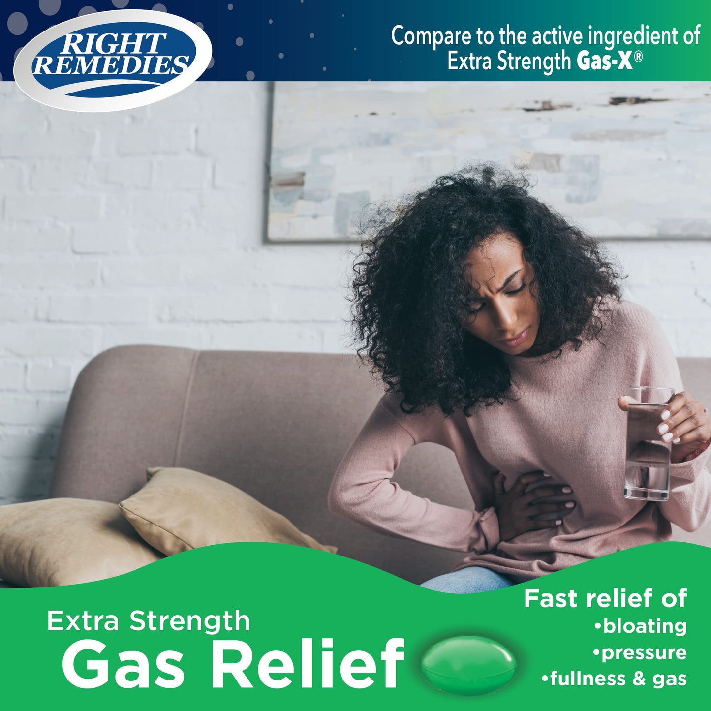Right Remedies daily digestive health supplement packaging for trapped gas pains
