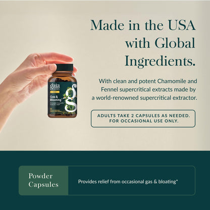 Fast acting natural gas relief capsules by Gaia Herbs for occasional bloating.