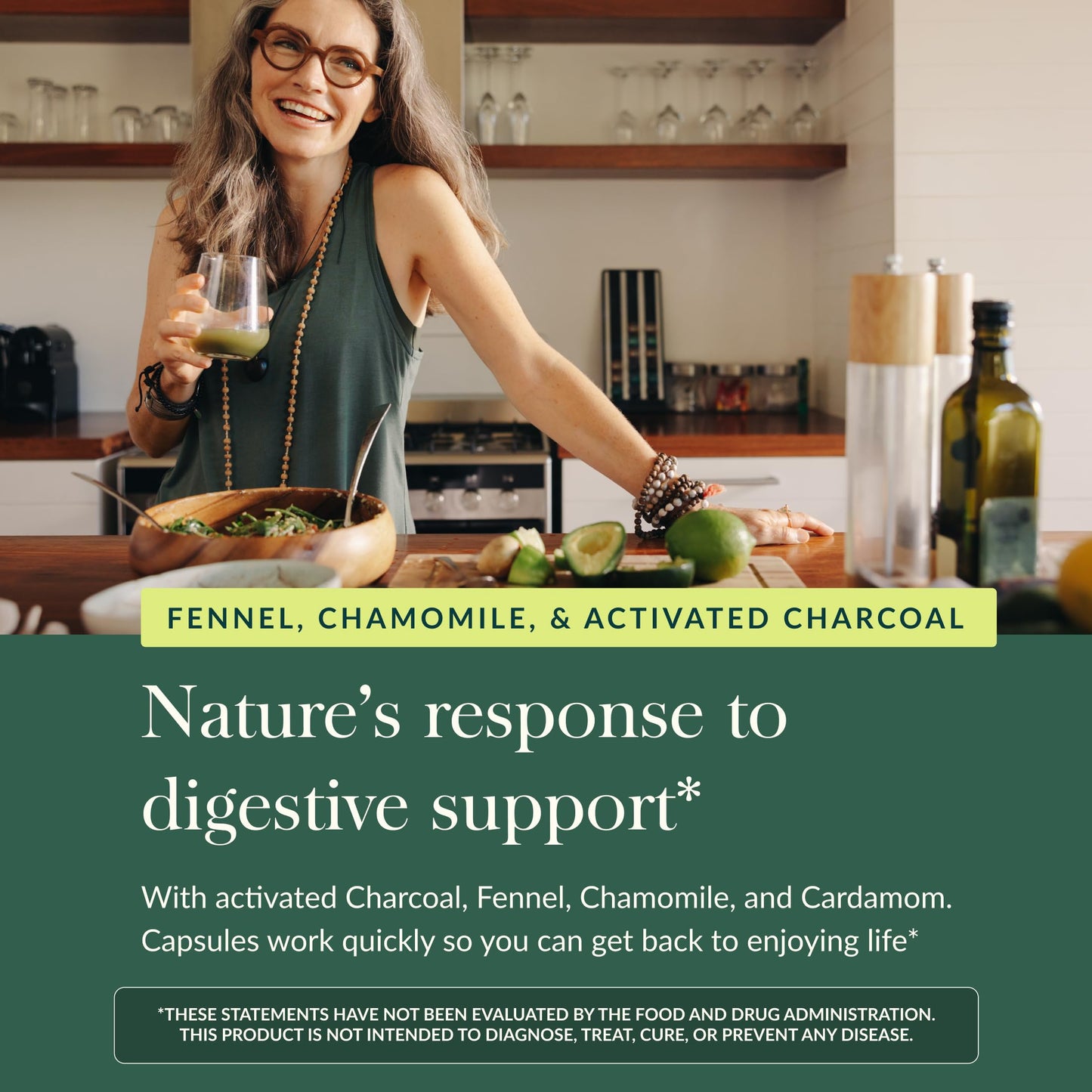 Gaia Herbs digestive wellness bottle showing the vegan certification and product seal.