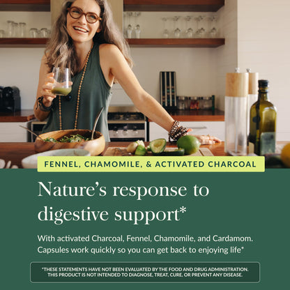 Gaia Herbs digestive wellness bottle showing the vegan certification and product seal.