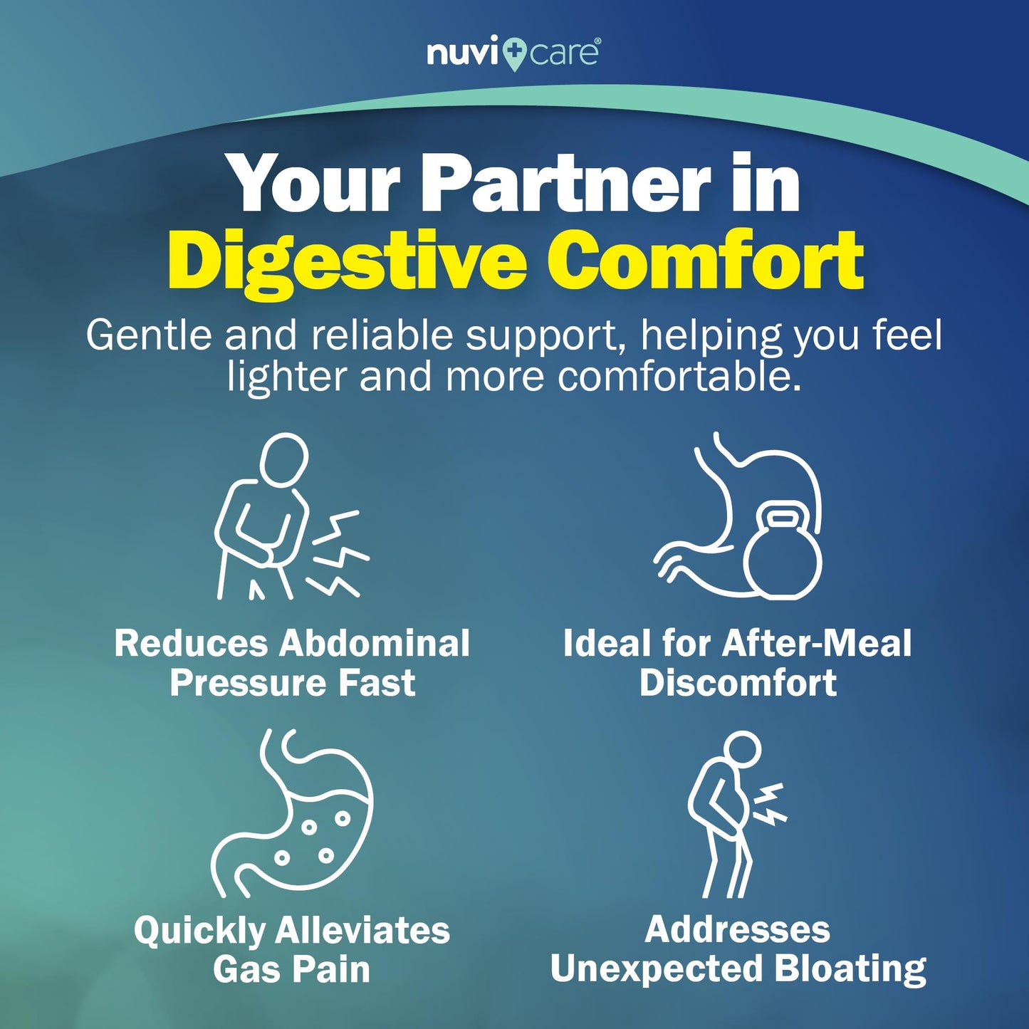 NUVICARE extra strength digestive wellness softgels for adults close up view.