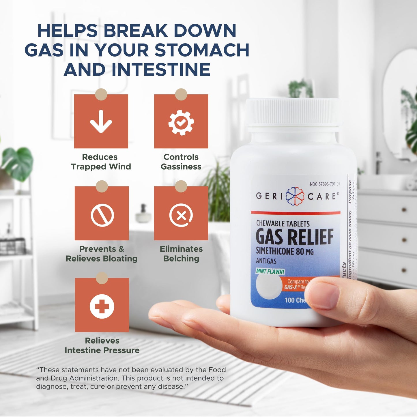 GeriCare adult bloating and gas pain relief chewable tablets side view