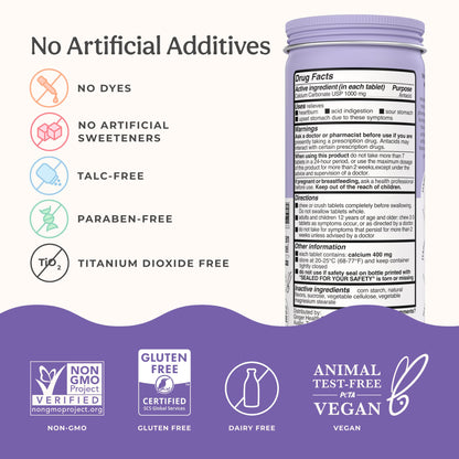 Wonderbelly maximum strength digestive relief tablets in wild berry flavor showing chewable format.