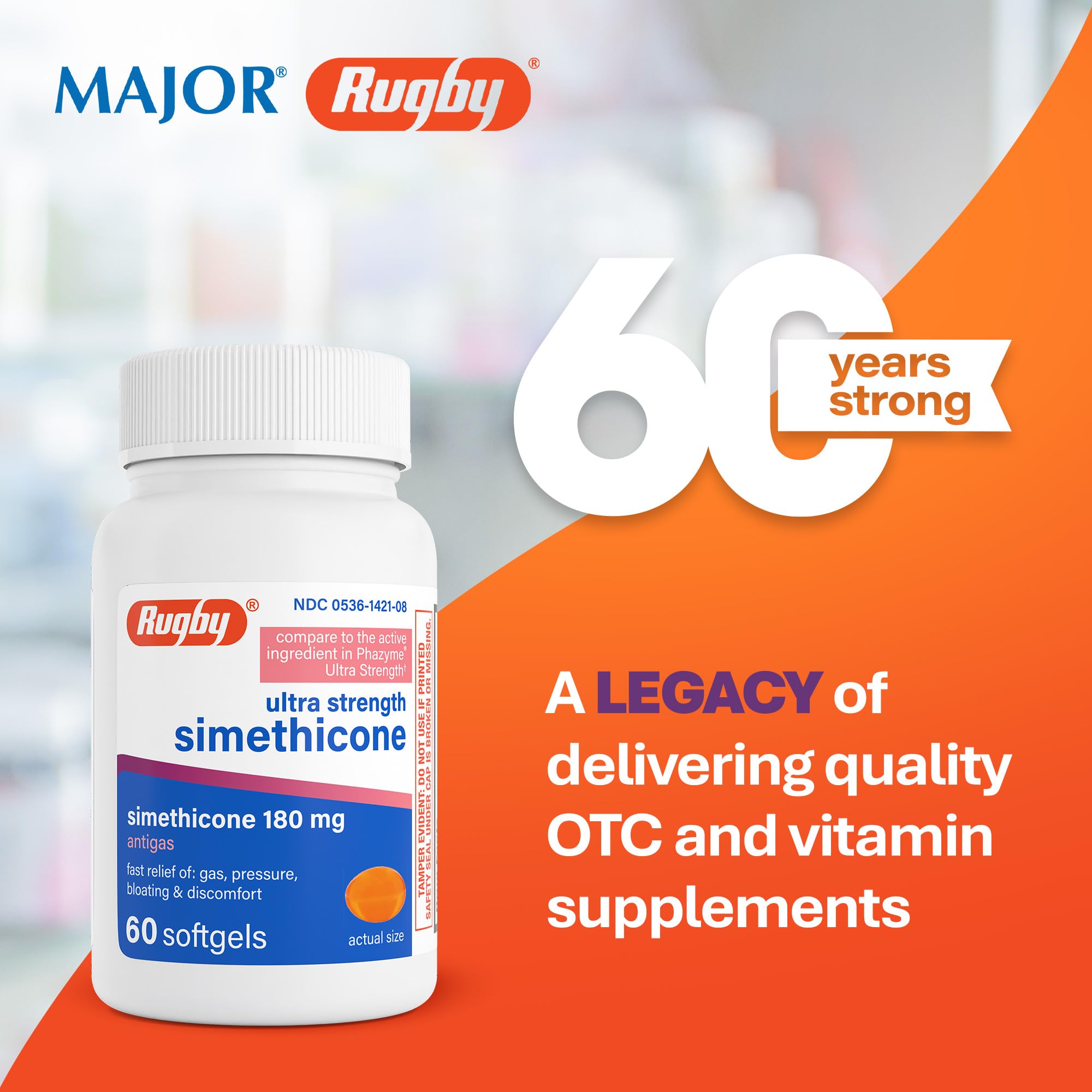 Rugby Laboratories Simethicone 180 mg 2-pack premium anti-gas softgels
