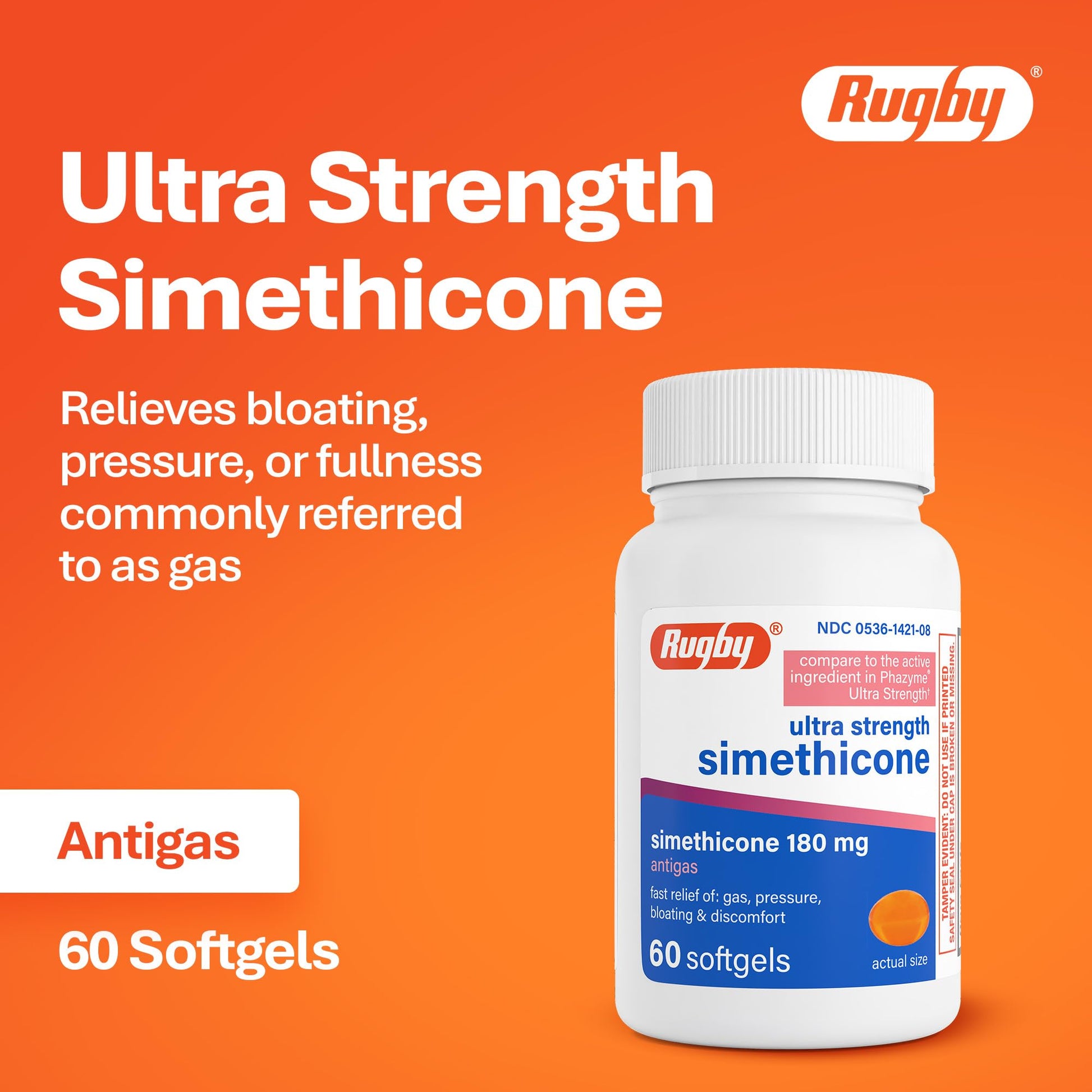 Rugby Ultra Strength Gas Relief softgels supplement facts label view