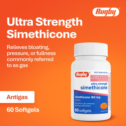 Rugby Ultra Strength Gas Relief softgels supplement facts label view