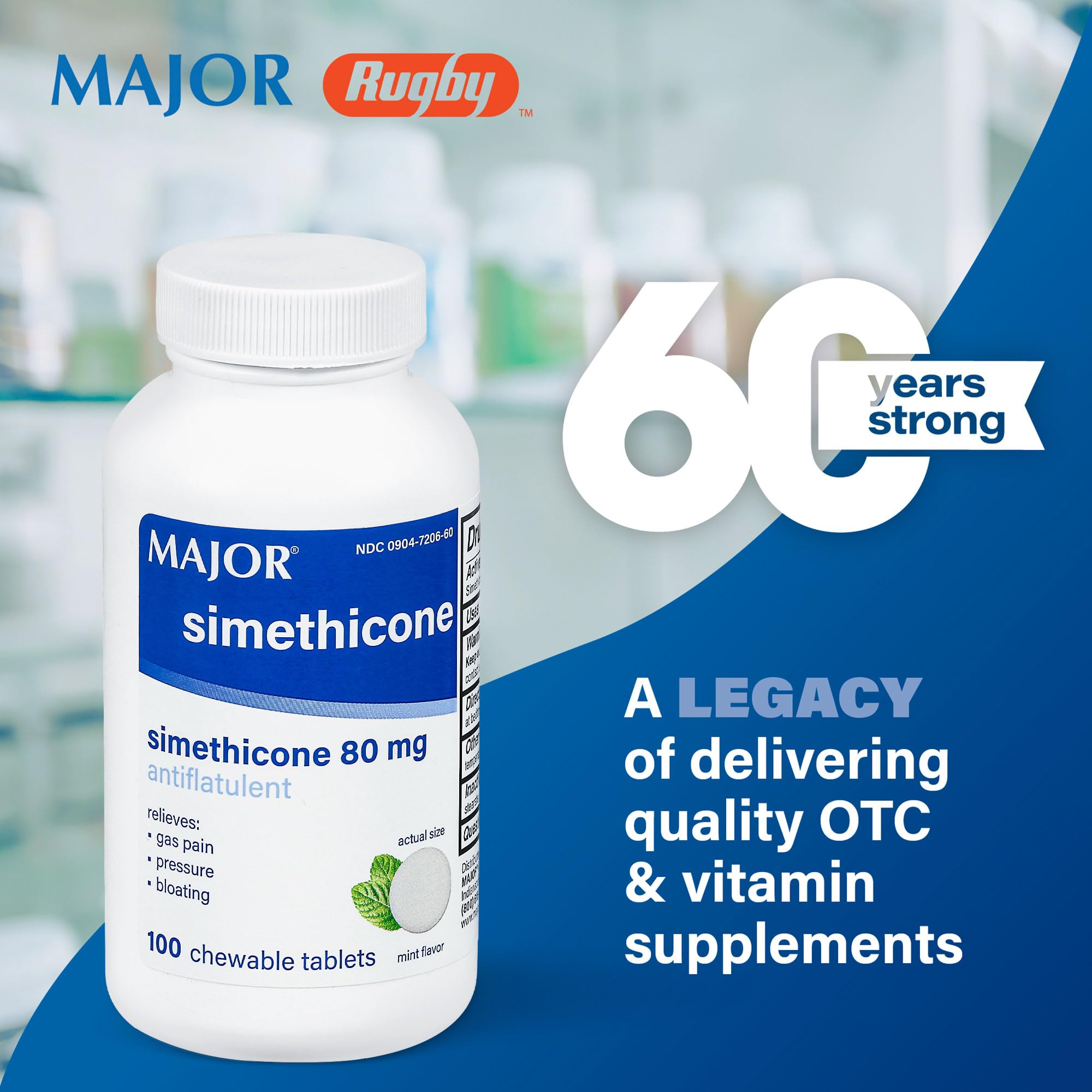 Anti flatulence chewable mint tablets for adult bloating and stomach pressure relief.
