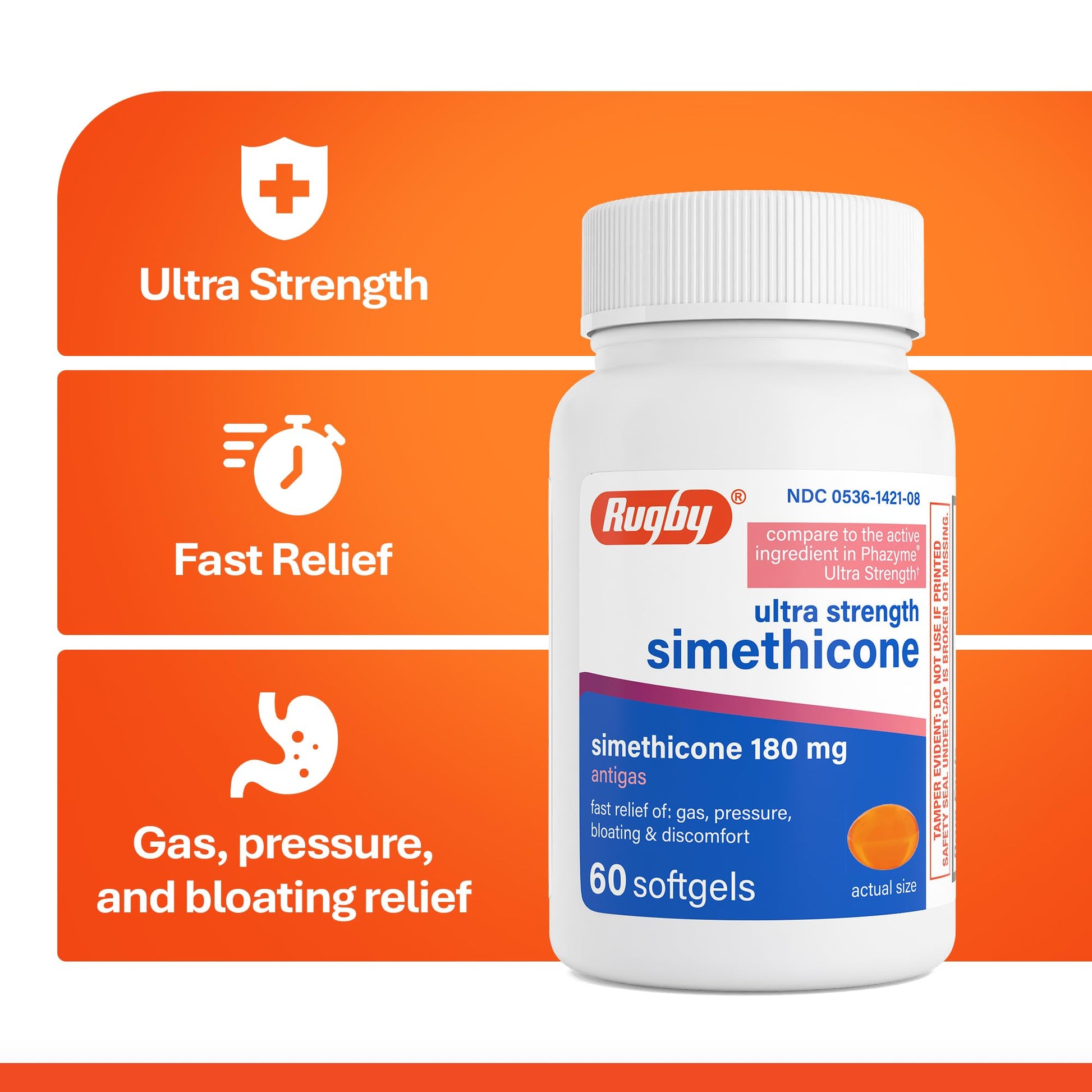 Two bottles of Rugby Simethicone Gas Relief showing authentic USA packaging