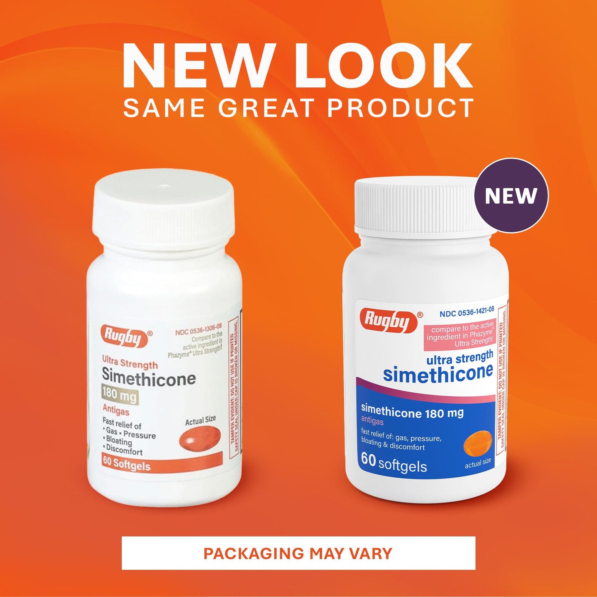 Rugby Ultra Strength Simethicone instructions and warnings on bottle side