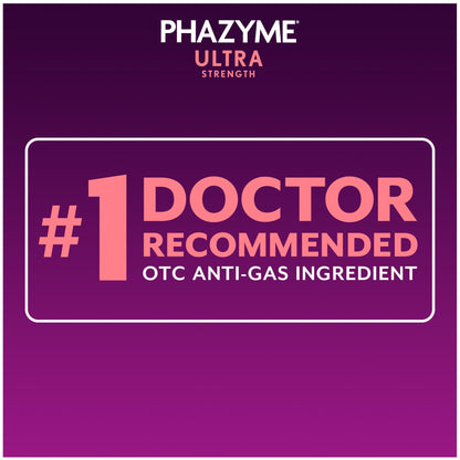 Back label of Phazyme ultra strength gas relief showing drug facts and ingredients