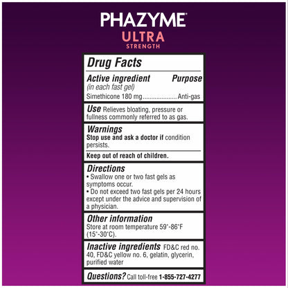 Phazyme simethicone 180 milligrams fast gels for trapped intestinal gas elimination