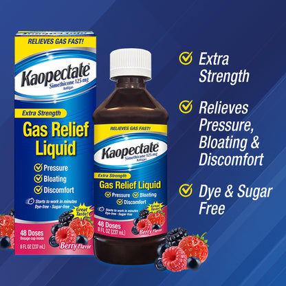 Dye free and sugar free extra strength bloating relief liquid bottle
