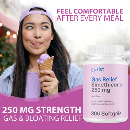 Curist maximum strength anti flatulence pills label view showing three hundred count size