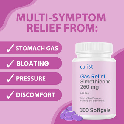 Curist digestive relief softgels packaging highlighting two hundred fifty milligrams dosage