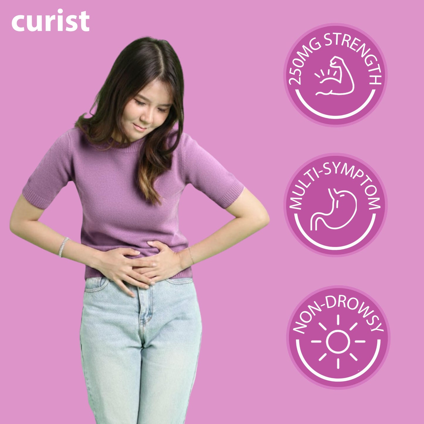 Curist gastrointestinal comfort dietary supplement bottle showing legal disclaimer side