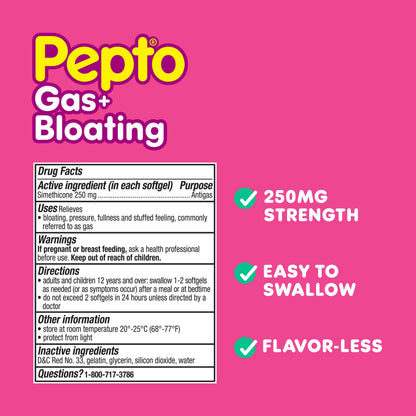 Pepto-Bismol premium digestive care softgels for targeted intestinal gas comfort.