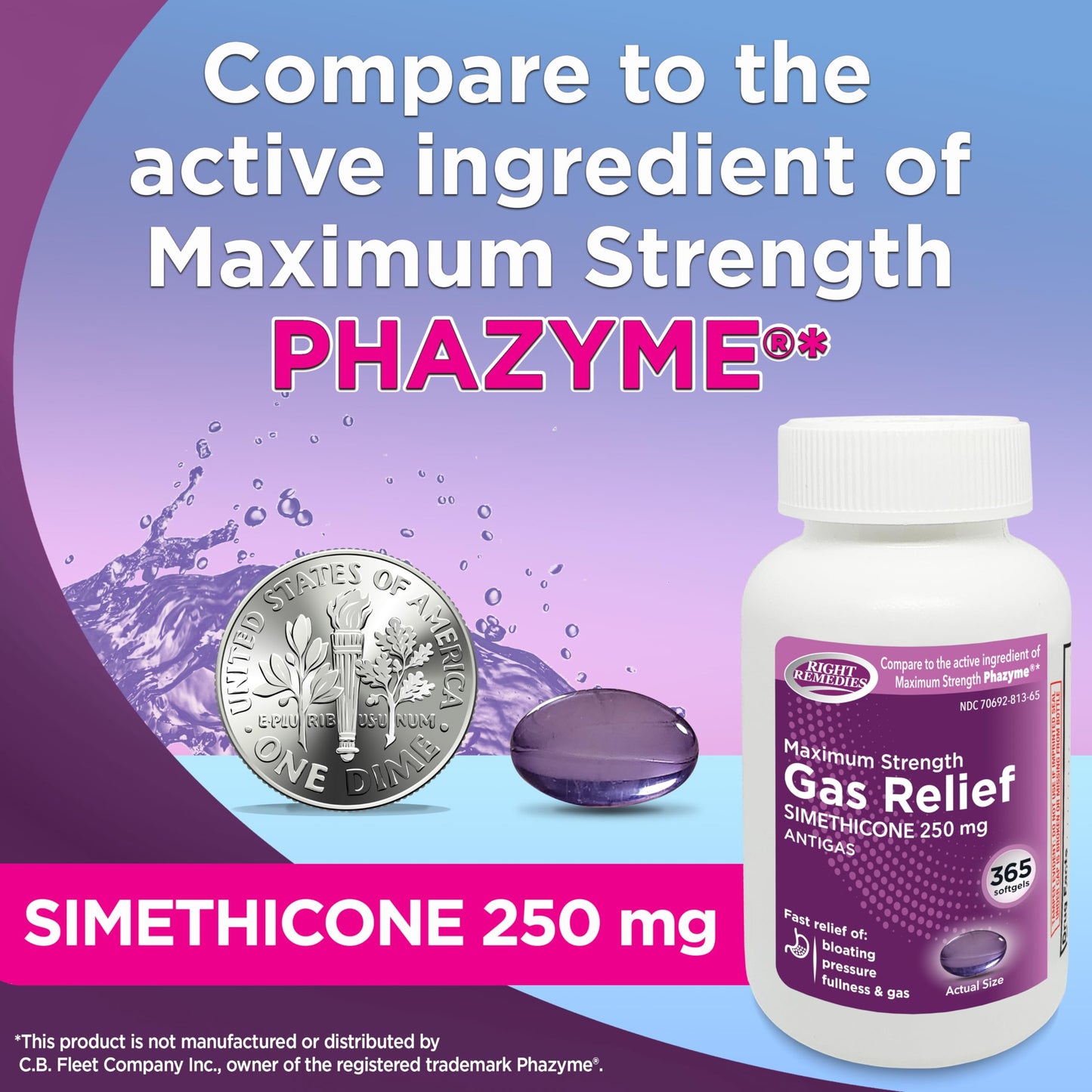 Right Remedies maximum strength anti gas pills bottle angle view displaying product details