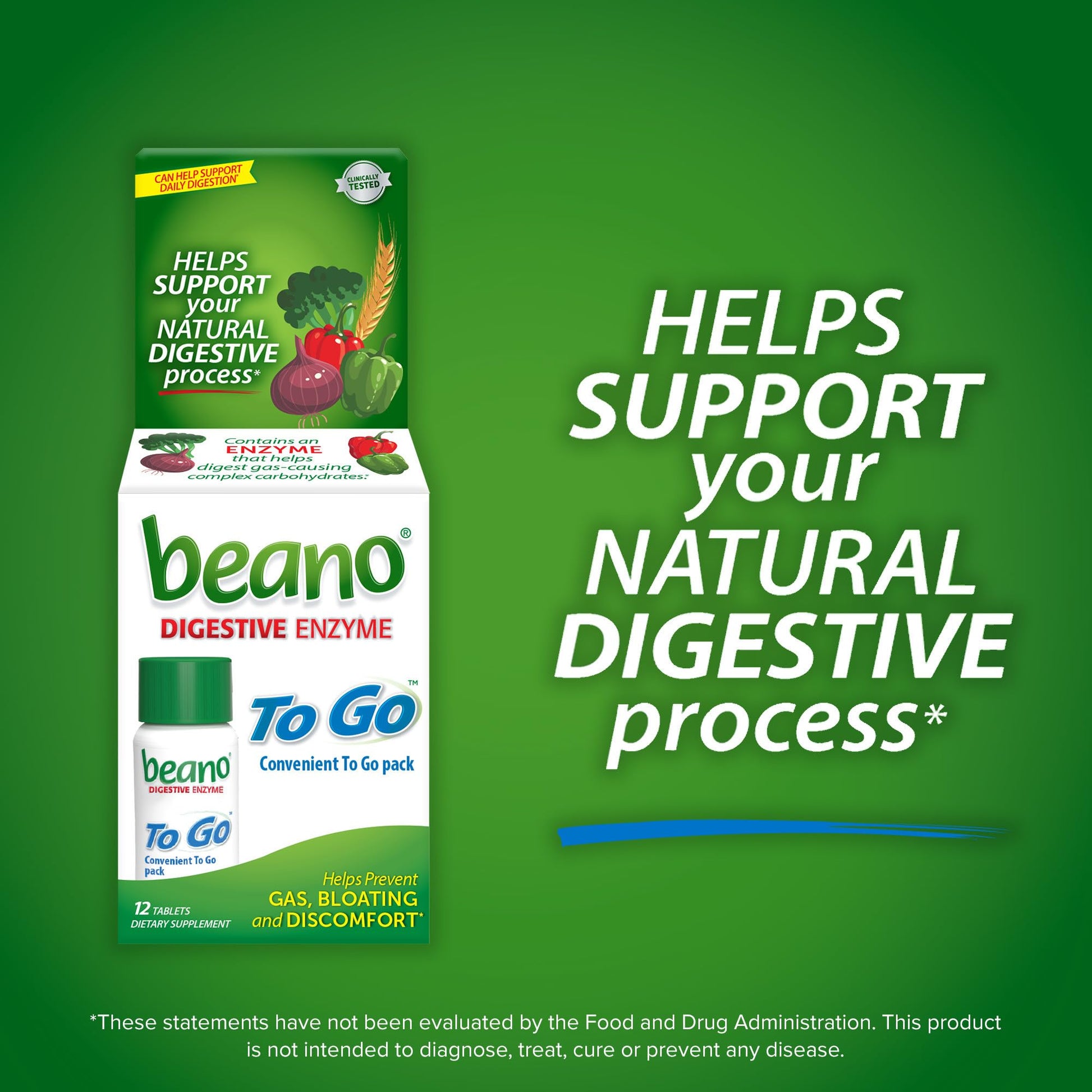Beano alpha galactosidase enzyme tablets for anti gas protection during meals
