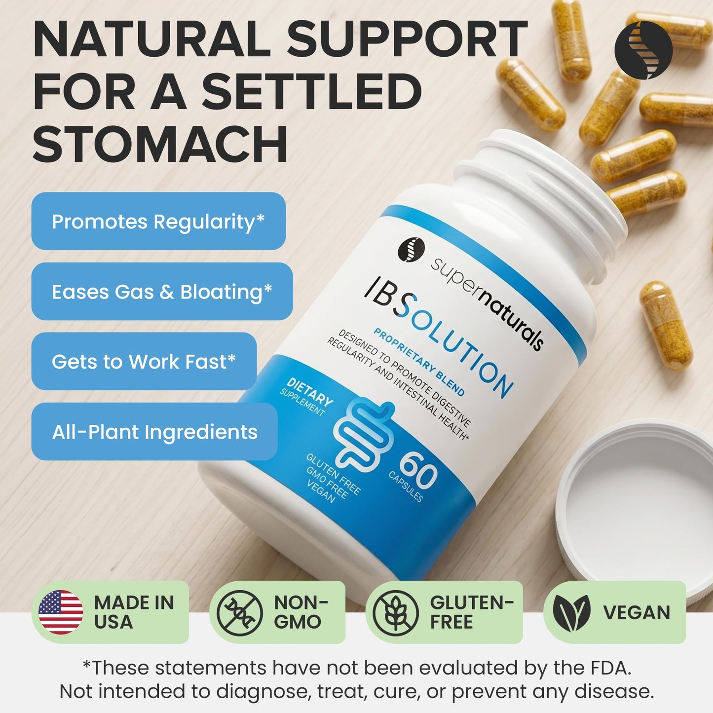 Premium USA imported JLM Nutritionals digestive support capsules for bloating and gas relief