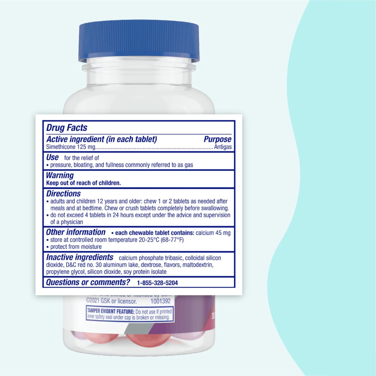 Gas-X Total Relief Chewable Tablets packaging showing active ingredients