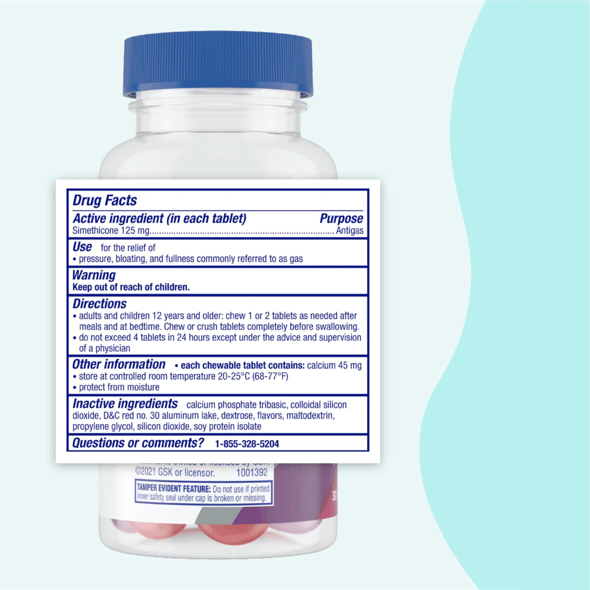 Gas-X Total Relief Chewable Tablets packaging showing active ingredients